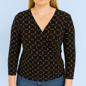 Harolds Black Gold Red Chainlink Pullover Top Sz XL